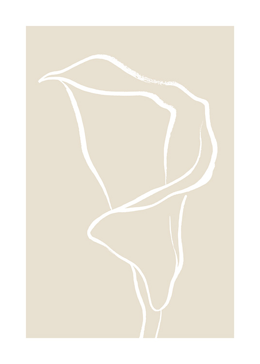  – Illustration d'un lys calla blanc en art linéaire, sur un fond beige