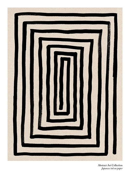  – Illustration d’un labyrinthe formé par une épaisse ligne noire, sur un fond beige avec du texte en dessous