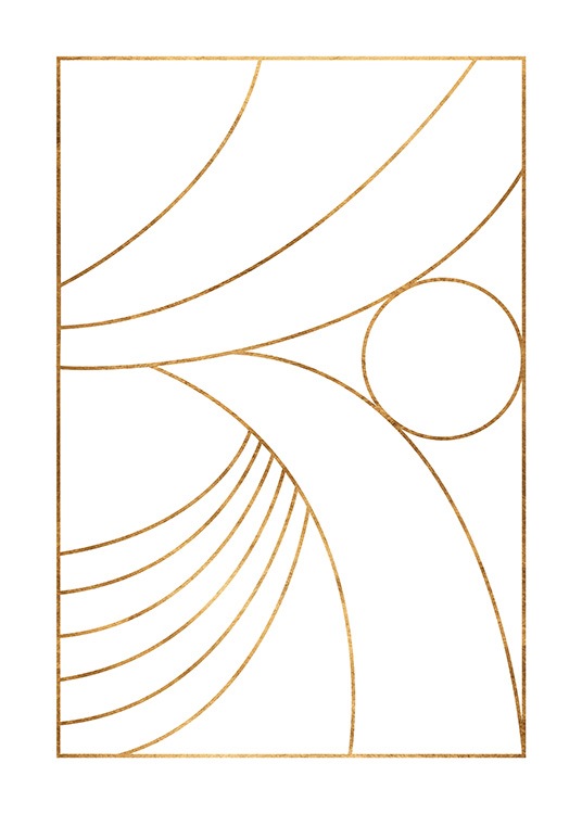  – Illustration graphique avec des lignes dorées sur un fond blanc