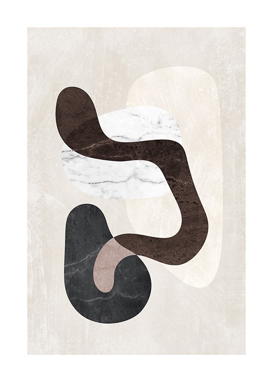  – Illustration graphique avec un ensemble de formes abstraites en beige, noir, blanc et marron avec structure de marbre