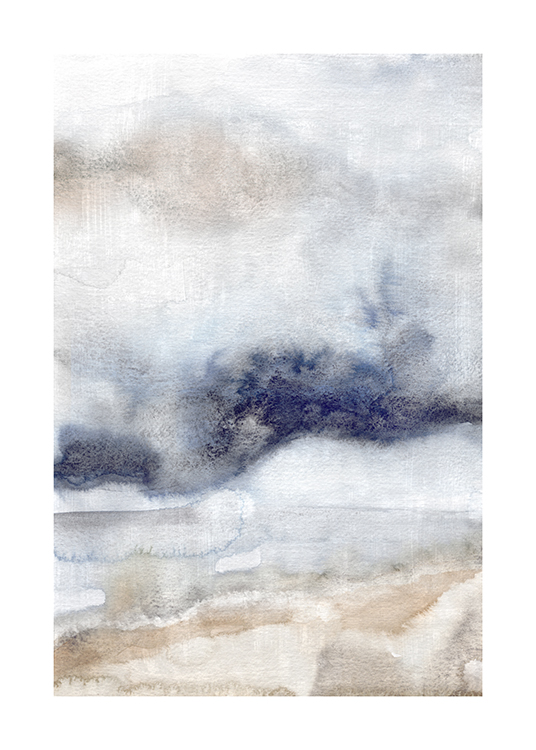  – Peinture à l’aquarelle avec un motif abstrait en gris, beige et bleu