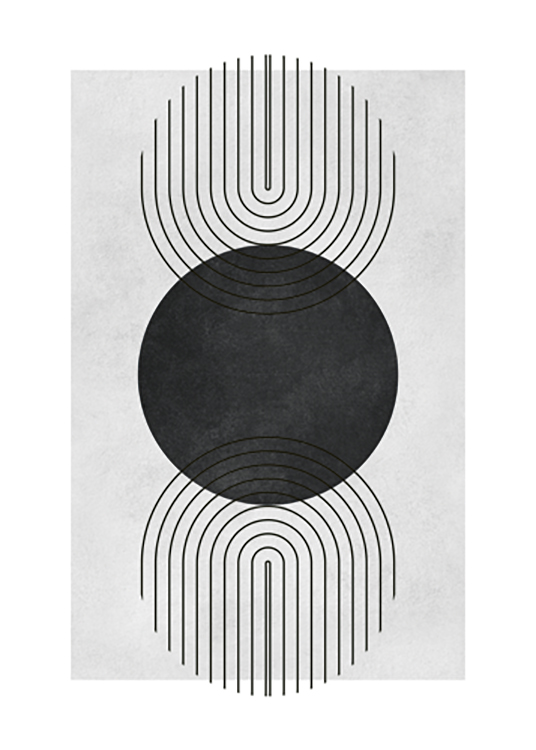  – Illustration graphique avec des arches sous forme de cercles et un cercle noir au milieu