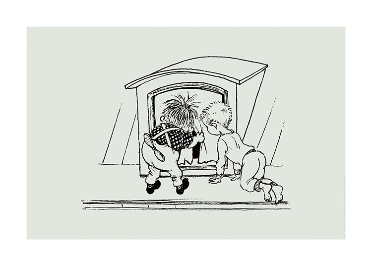  – Illustration de Petit-Frère et Karlsson sur le toit regardant par la fenêtre