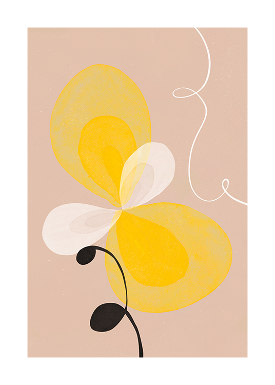  – Illustration avec une fleur abstraite en jaune et blanc sur un fond beige