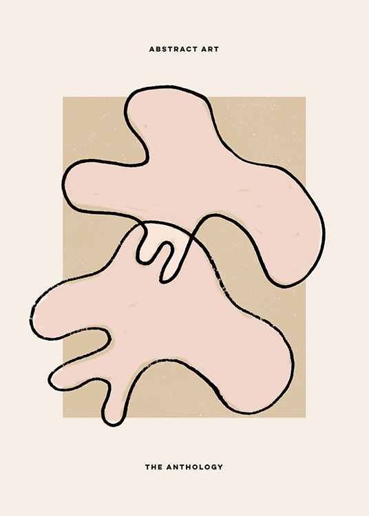  – Illustration abstraite avec des formes roses dans un carré beige sur un fond beige clair