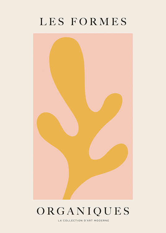  – Illustration graphique avec une forme jaune sur un fond rose et beige clair