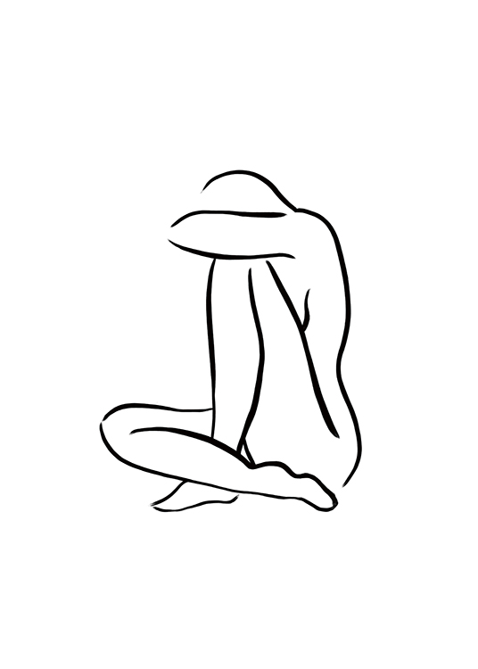  – Illustration en art linéaire avec une femme nue en position assise, en noir sur fond blanc