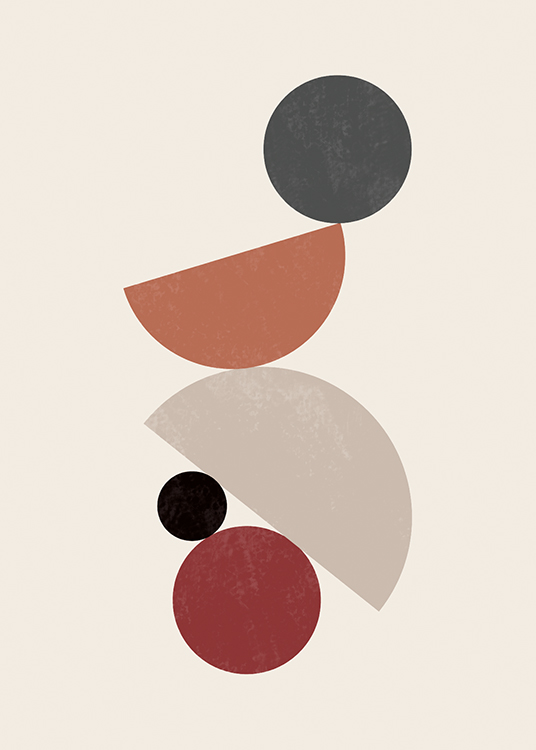  – Illustration graphique avec des cercles et des demi-cercles colorés en équilibre les uns sur les autres