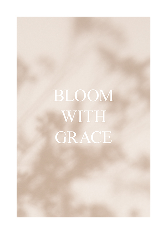  – Photographie d’ombres de fleurs sur un fond beige clair et texte blanc
