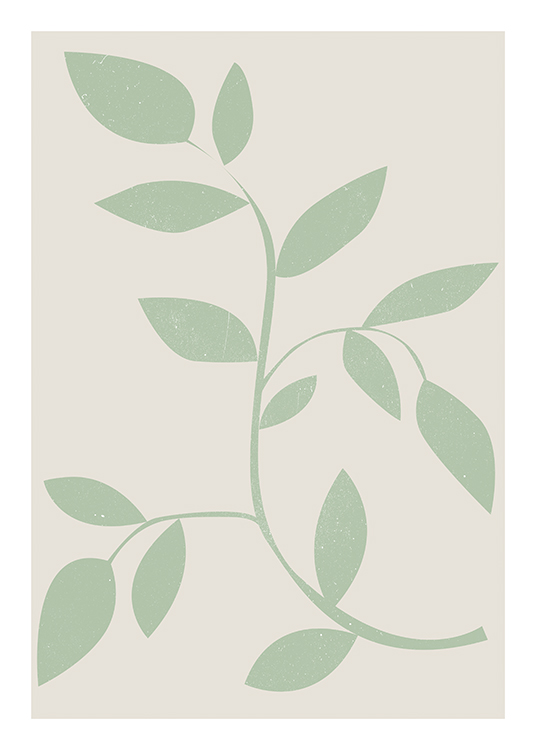  – Illustration de feuilles en vert, ondulant sur un fond beige