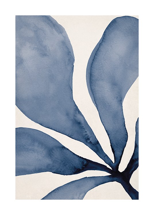  – Illustration à l’aquarelle d’une algue bleue avec des feuilles épaisses sur un fond beige clair