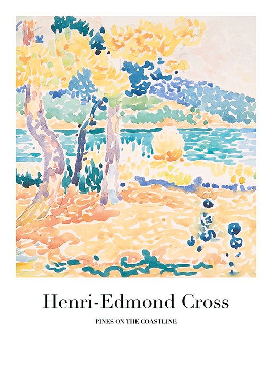 – Peinture d’un paysage abstrait coloré avec la mer et des arbres