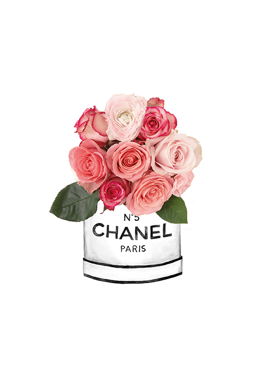  – Illustration d’un flacon Chanel contenant des roses roses
