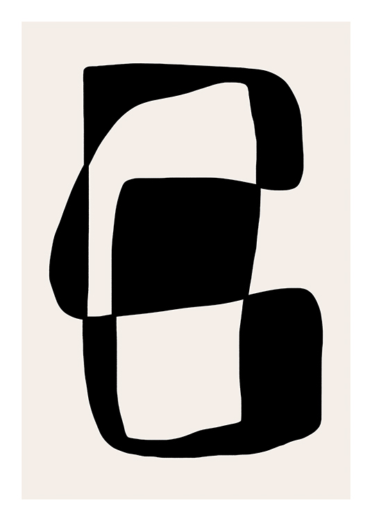  – Illustration graphique avec une forme abstraite noire sur fond beige