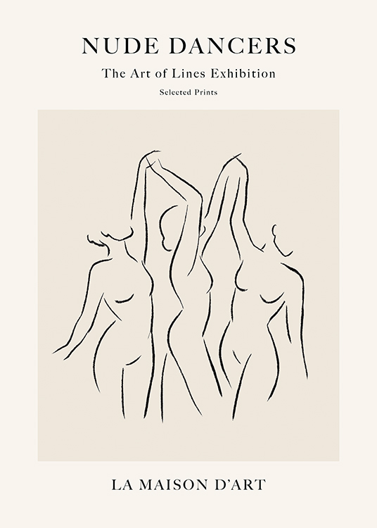  – Illustration en art linéaire noir de femmes nues en train de danser en se tenant les mains