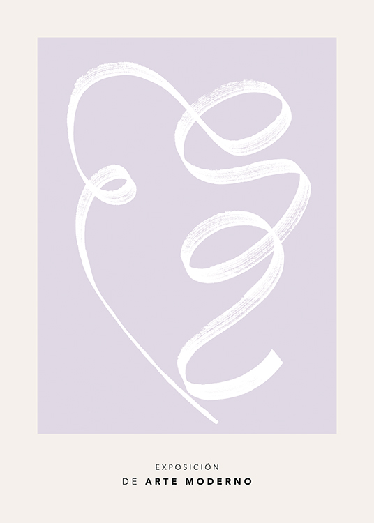  – Illustration graphique avec une volute en blanc dessinée sur un carré violet sur un fond beige clair
