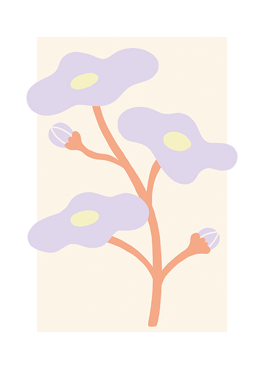  – Affiche d’une tige de fleurs dans des tons pastels