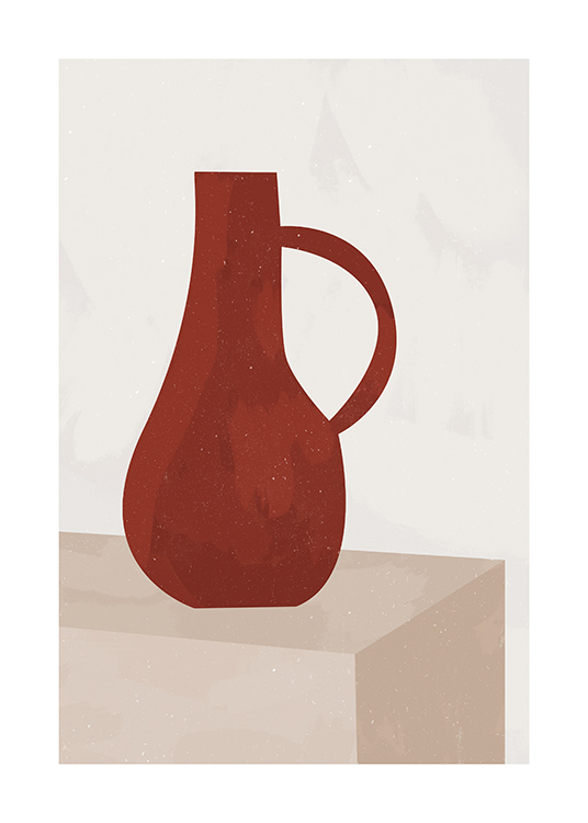  – Illustration d’un vase en céramique dessiné à la main en rouge sur un fond beige