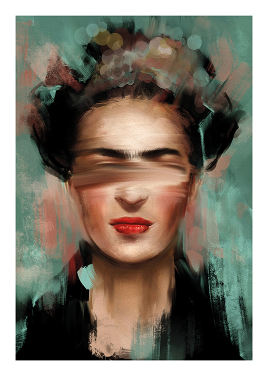  – Peinture abstraite de Frida Kahlo avec un fond vert et rose