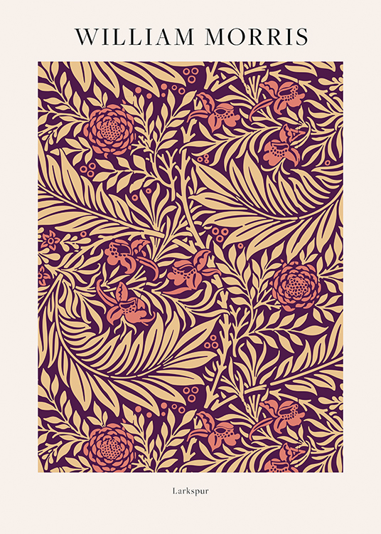  – Illustration avec des fleurs roses et des feuilles beiges sur un fond violet foncé