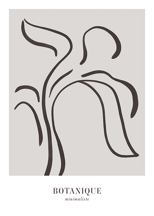  – Illustration en line art d’une fleur abstraite en gris foncé sur un fond gris