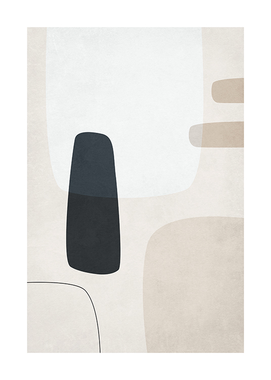  – Illustration graphique avec des formes abstraites en noir, gris clair et beige sur un fond beige clair