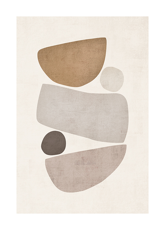  – Illustration avec des formes abstraites et texturées en beige et gris sur un fond beige clair