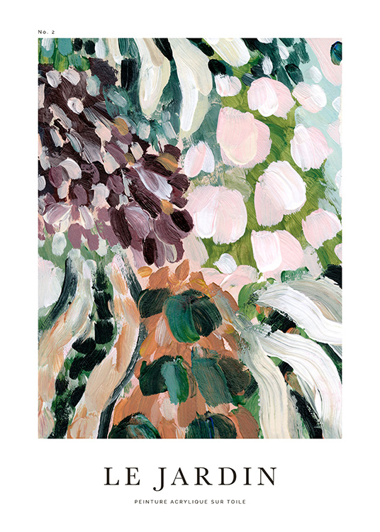  – Peinture avec des pétales de fleurs abstraits dans différentes couleurs et texte en haut et en bas