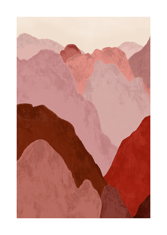  – Illustration avec un paysage de montagne abstrait rose et rouge
