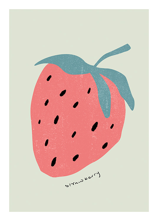  – Illustration d’une fraise rouge et d’un texte noir sur un fond vert clair