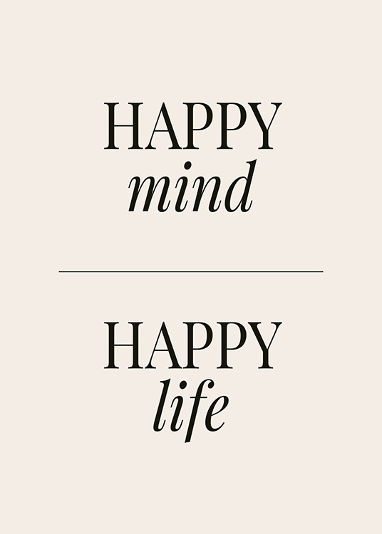  – Texte « Happy mind Happy life » écrit en noir sur fond beige