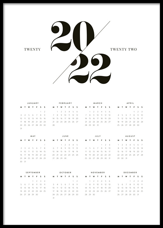 Calendar 2022 Affiche - Calendrier Noir Et Blanc 2022 - Desenio.fr