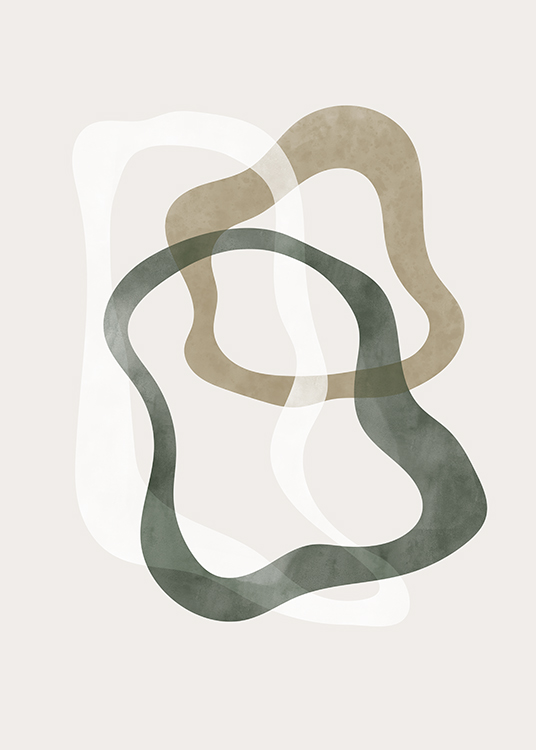 – Peinture abstraite avec des cercles irréguliers en vert, beige et blanc cassé sur un fond beige clair
