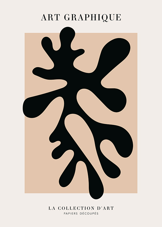 – Illustration graphique avec une forme de corail en noir sur un fond beige