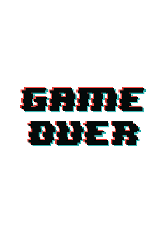 – Texte « Game over » en lettres noires, rouges et vertes avec un effet 3D