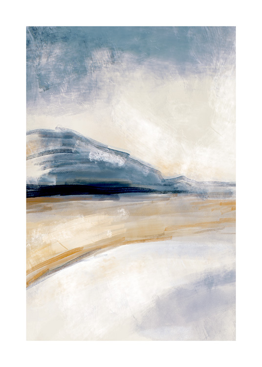 – Illustration de paysage texturé avec des couleurs beige, blanc et bleu/gris