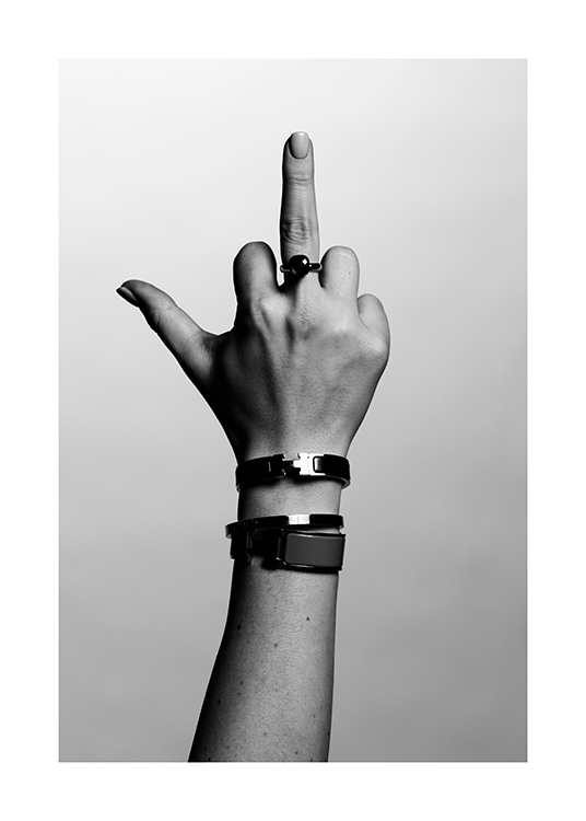 – Photographie audacieuse d'une main faisant un doigt d’honneur en couleurs monochromes