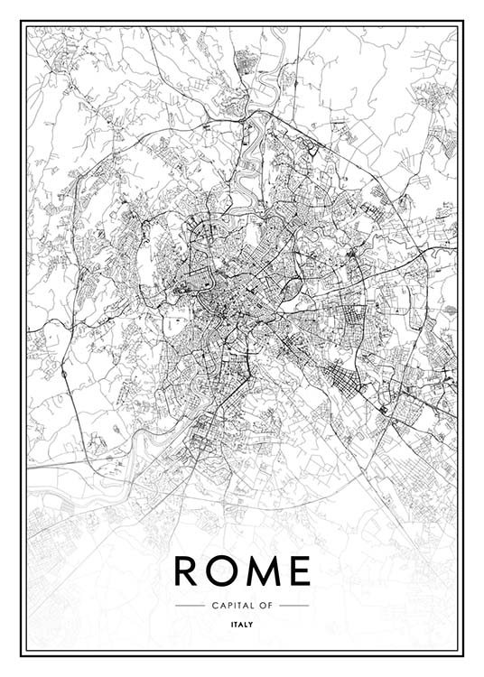  – Carte en noir et blanc de Rome, la capitale italienne 