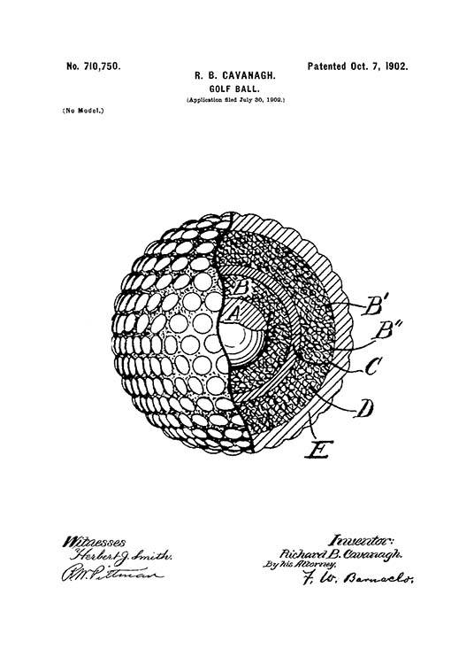 Golf Ball Patent Affische / Noir et blanc chez Desenio AB (2134)