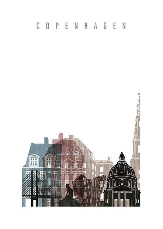  – Magnifique dessin de la skyline et des bâtiments connus de Copenhague 
