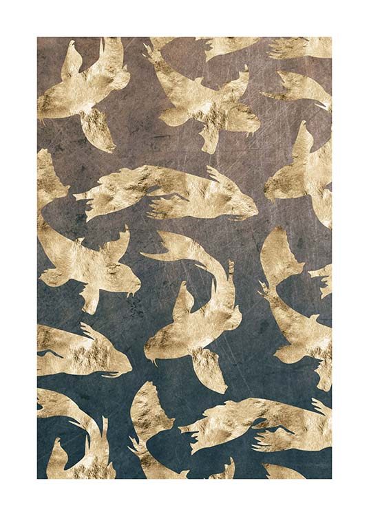 Golden Fishes Pattern Affiche / Graphisme chez Desenio AB (3183)