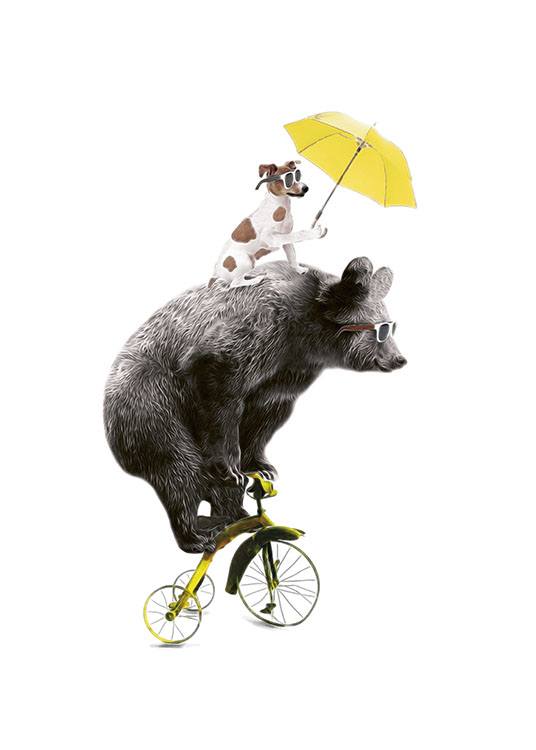 Bear On Yellow Bike, Poster / Posters pour enfants chez Desenio AB (7830)