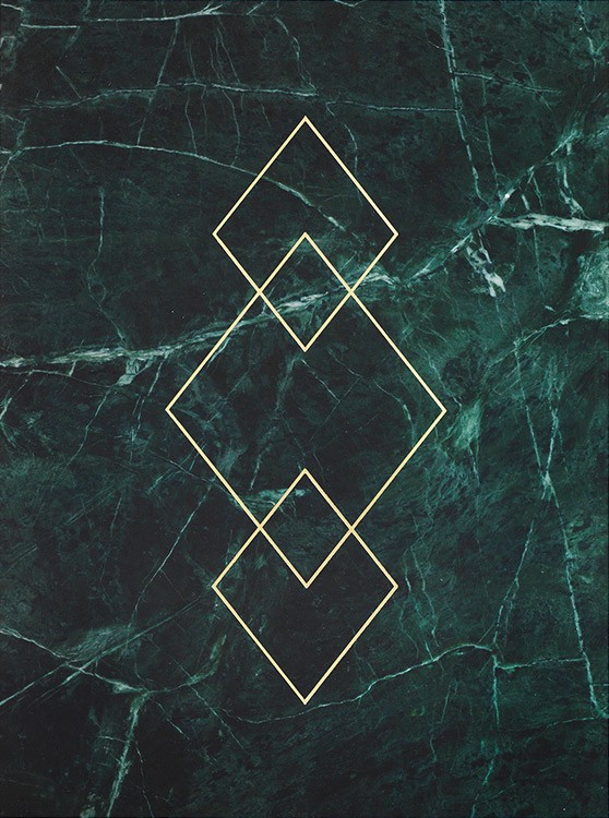  – Affiche représentant du marbre vert avec des triangles dorés au milieu
