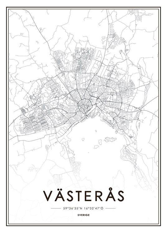 Västerås Karta, Affiche / Noir et blanc chez Desenio AB (8133)