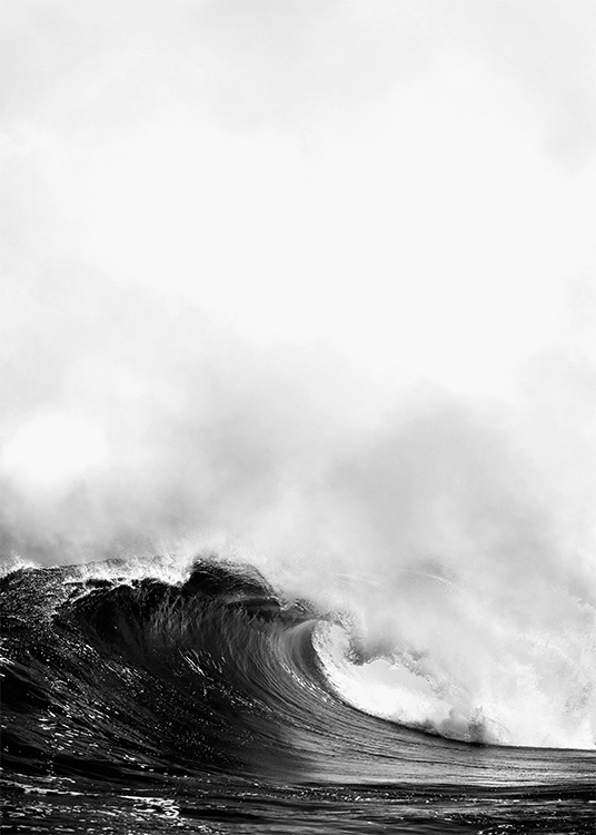 – Photographie en noir et blanc d'une grosse vague marine