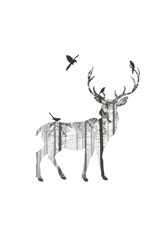 Deer Silhouette, Affiche / Noir et blanc chez Desenio AB (8353)