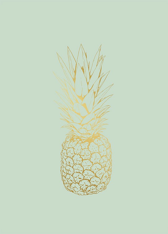  – Illustration d’un ananas doré en feuille d’or sur un fond vert