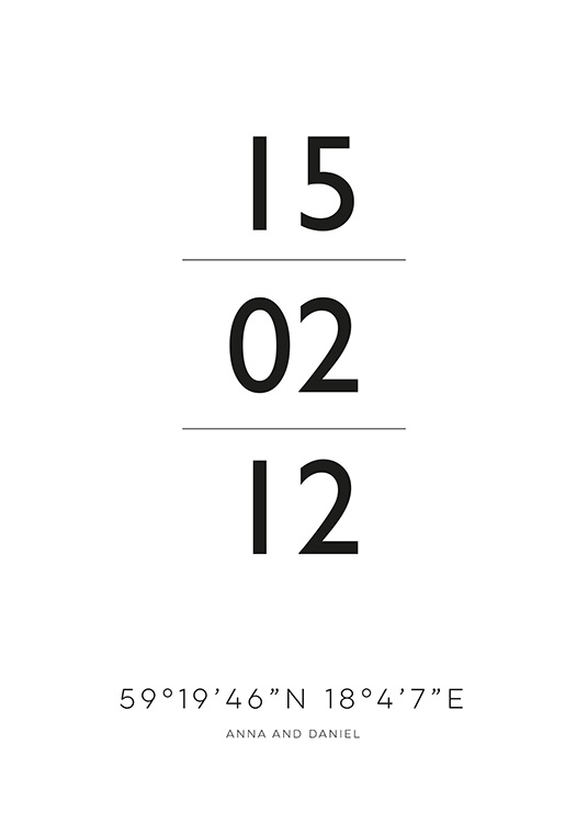  – Affiche de texte en noir et blanc avec espace pour personnaliser les coordonnées et une date spéciale