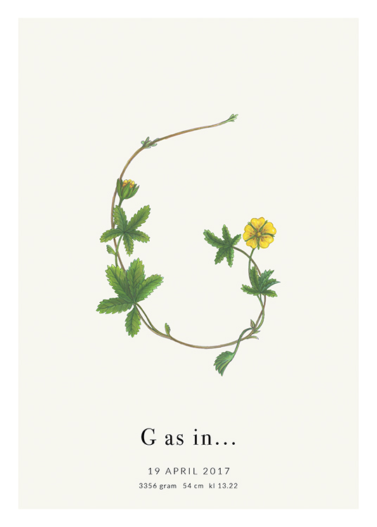  – Lettre G formée par une fleur et des feuilles