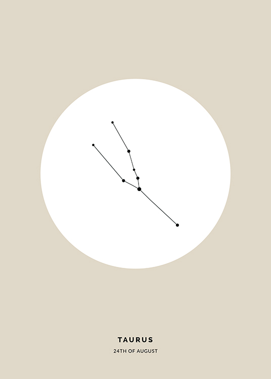  – Illustration du signe astrologique du Taureau en noir dans un cercle blanc sur un fond beige
